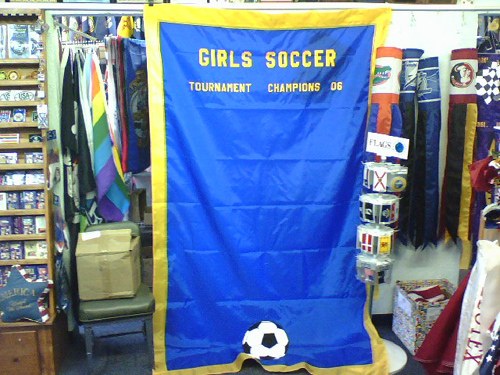 Embroidered girls soccer championship banner